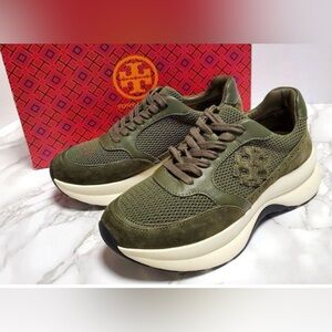 Tory Burch Kick Trainer Chevrons Mesh - Grove/ Aneto/Aneto  women size 10 new